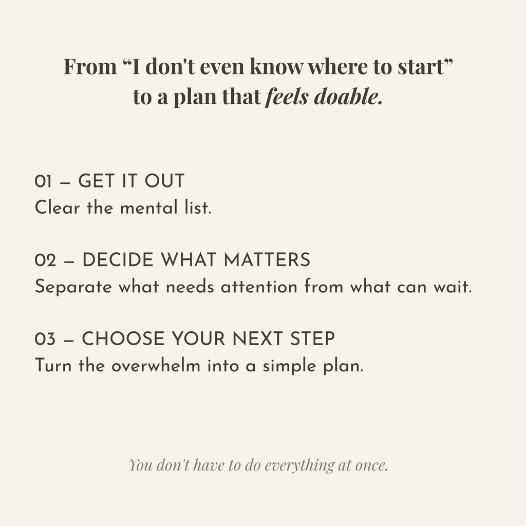 Three-step Home Reset process to clear mental clutter and create a doable plan