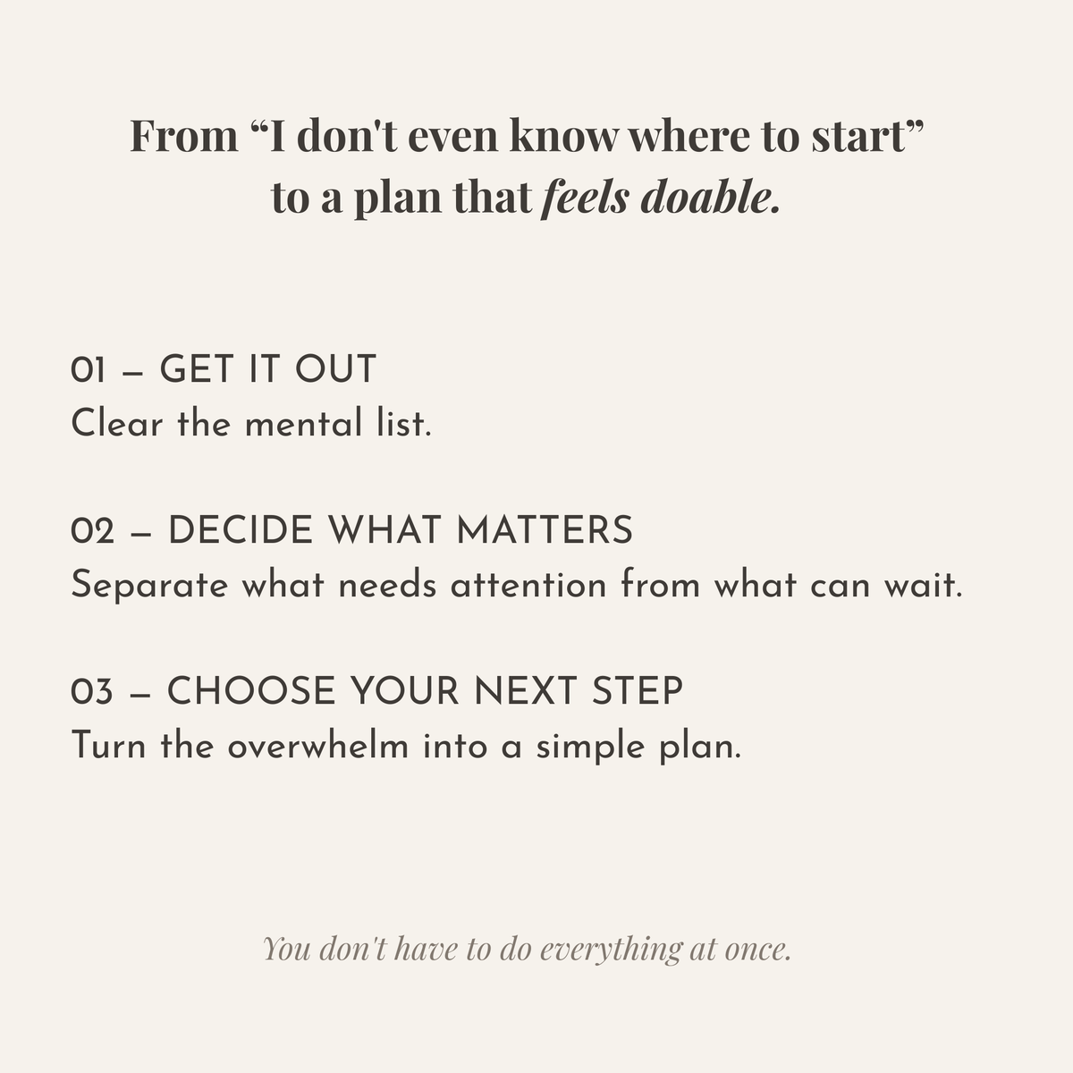 Three-step Home Reset process to clear mental clutter and create a doable plan